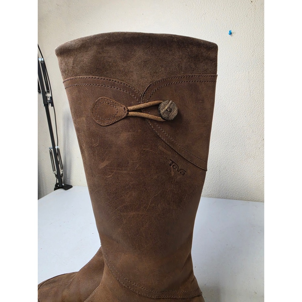 Teva Women Brown Leather Tall Riding Boots Toggle Detail Size 7 - Picture 3 of 8